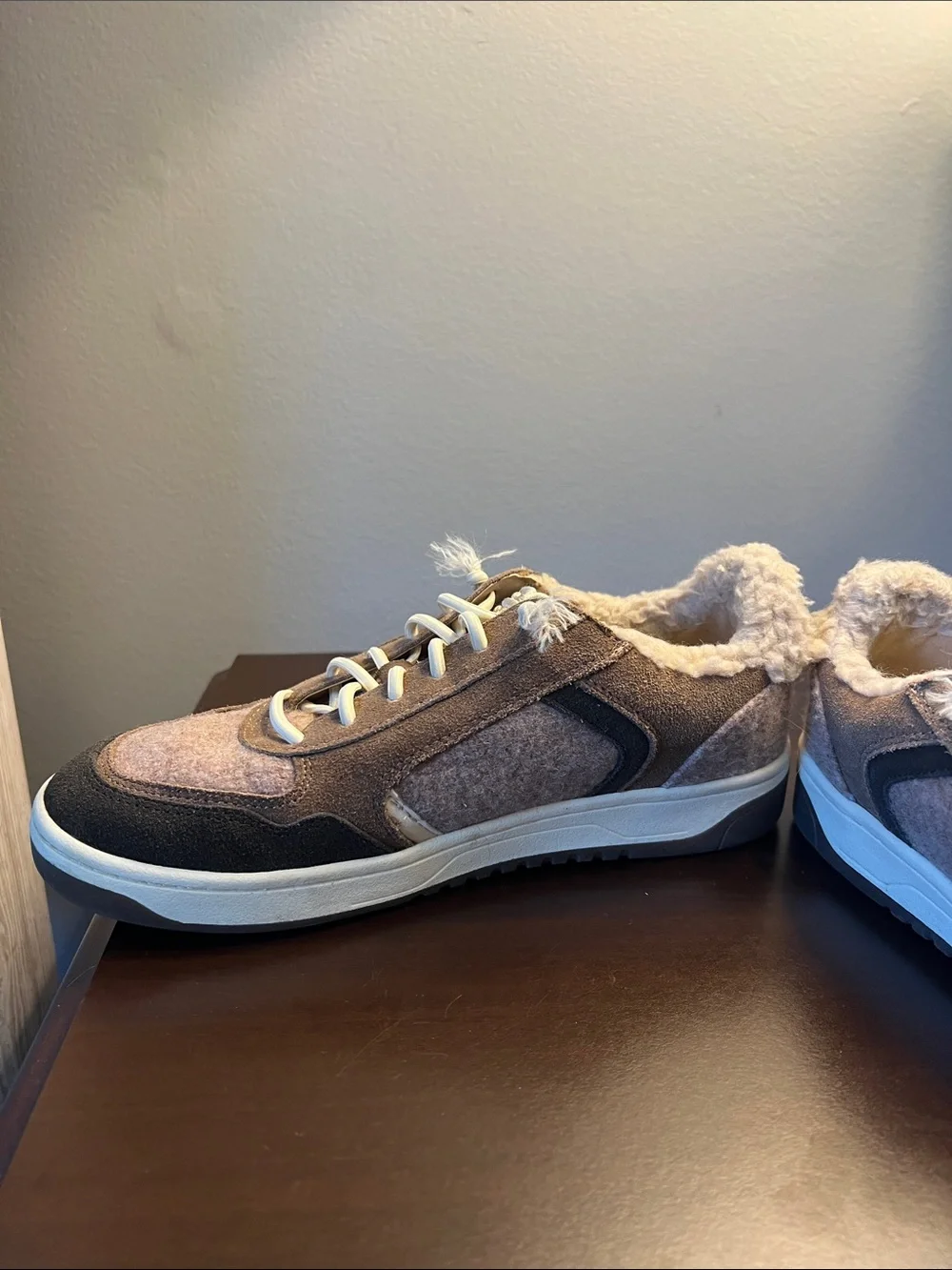Sam Edelman Taupe and Dark Brown Fleece-Lined Sneakers